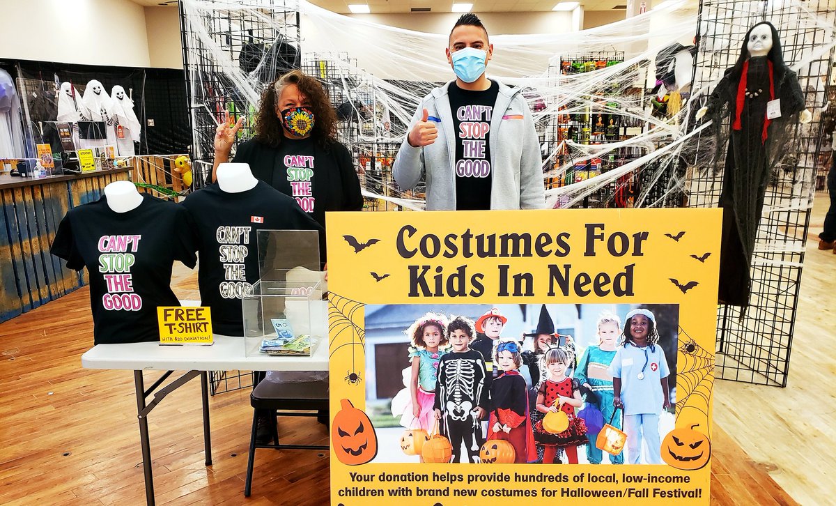 The @CanManDanFNDN & I are here at @HalloweenAlley #yeg South collecting donations for our big Costumes for Kids event! Help us supply hundreds of local, low-income kids with the Halloween costume of their dreams! Donate in-store or online at canmandan.org/donate! 👻🎃🧟‍♂️