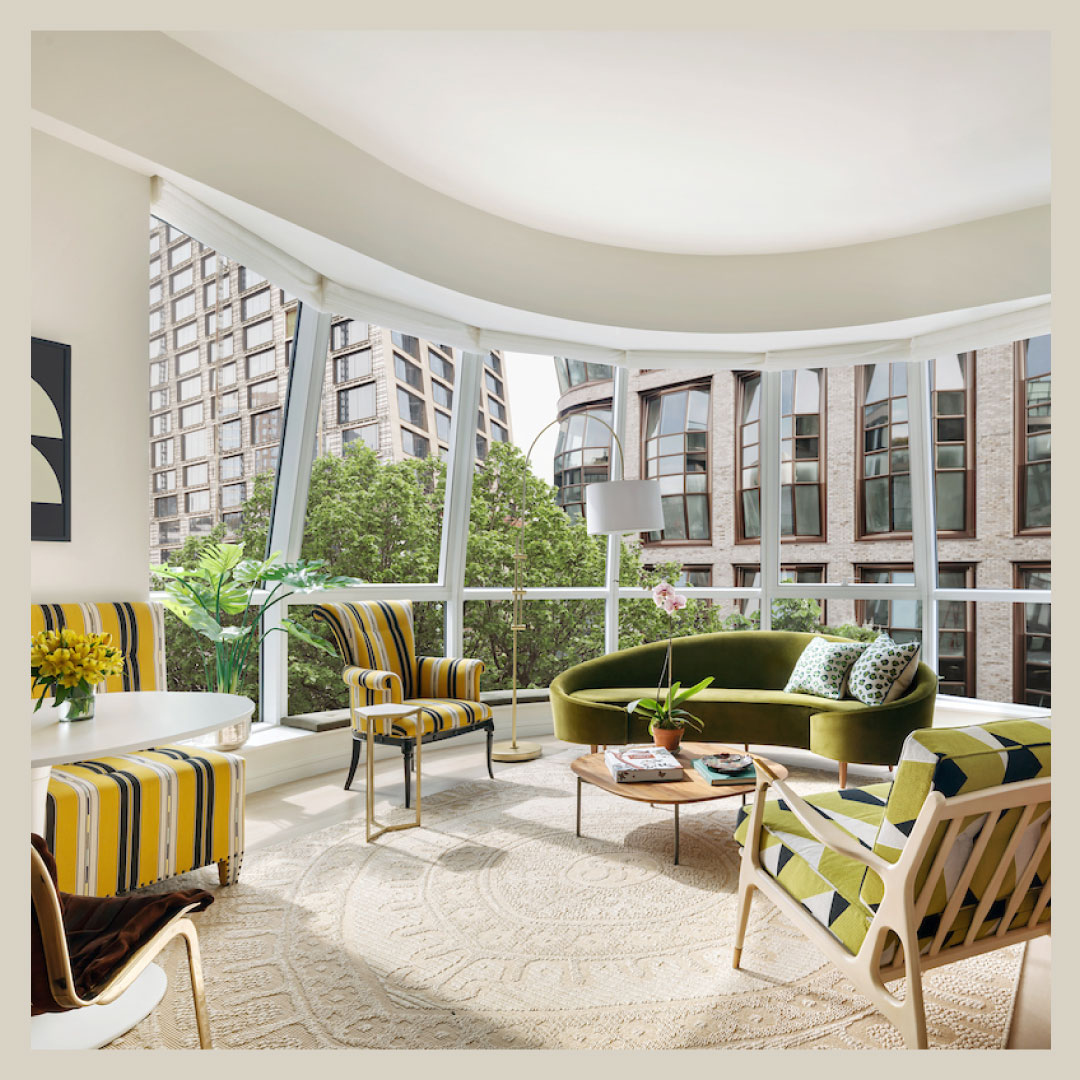 Model residence by Carlos Mota! ⁠
⁠
Carlos Mota was inspired by this unique, large corner bay window residence that overlooks treetops along the High Line, using color and a combination of new and vintage furniture pieces to complete the space. 

#LanternHouseNYC