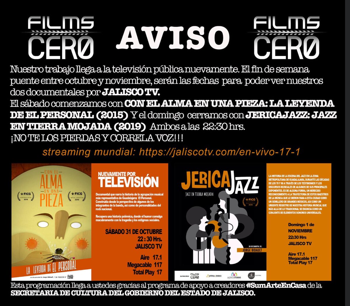 FILMSCERO's tweet photo. Atentos. Nuestros dos documentales por televisión pública. https://t.co/Ik9TuScBuV