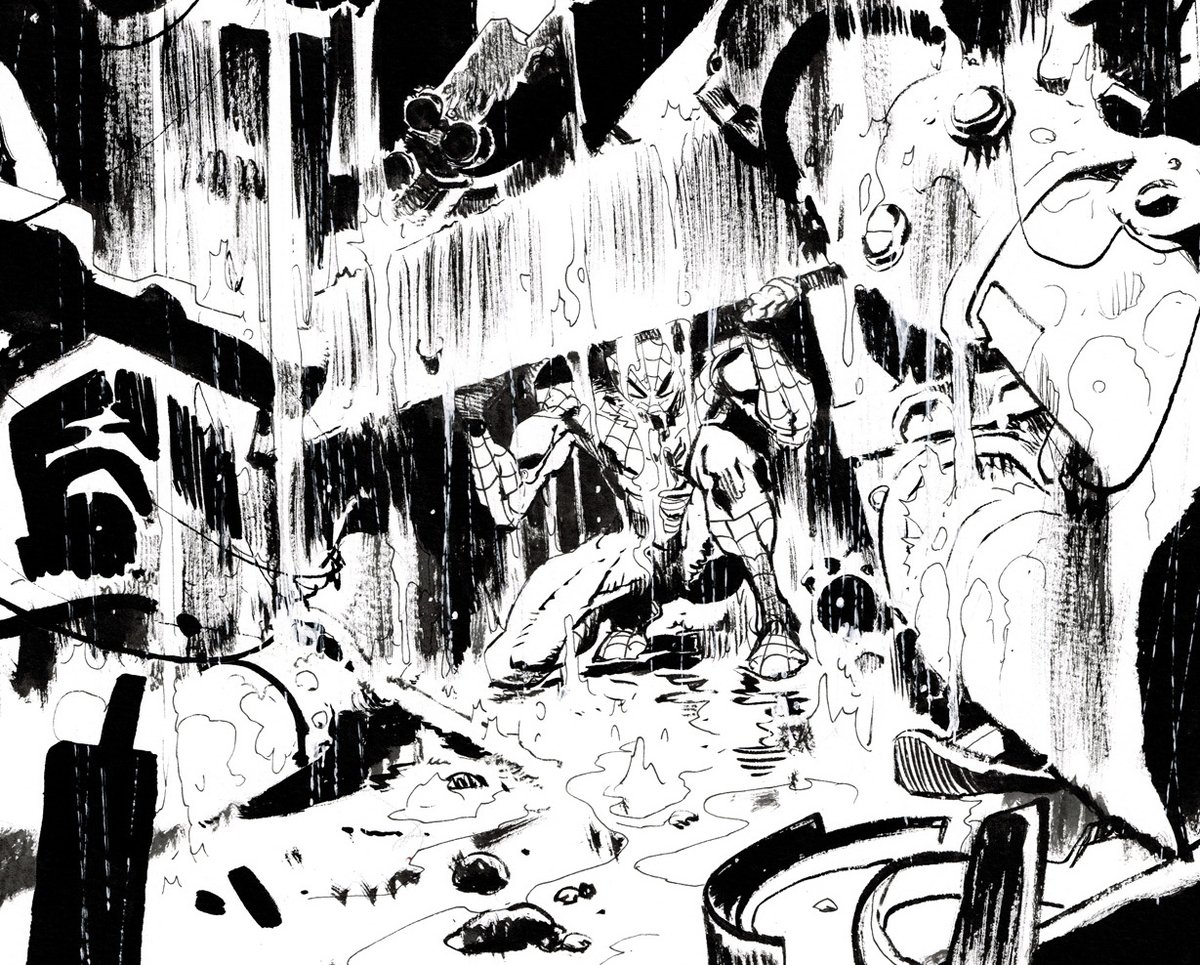 B/W art for yesterday's #spiderman double piece. 
#ink #Marvel 