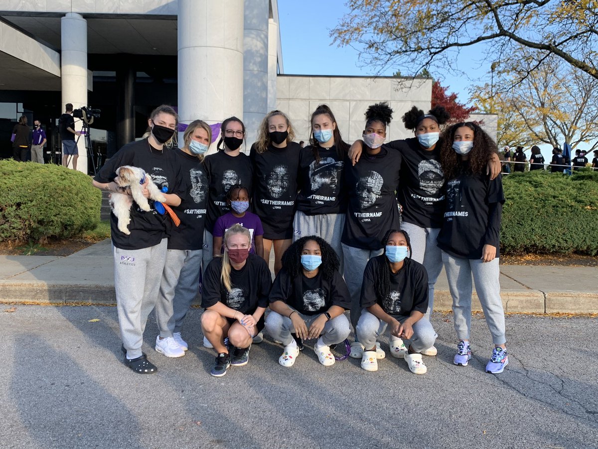 NiagaraWBB's tweet photo. #BiggerThanTheGame 
Earlier this evening we joined other members of the @niagarauniversity and @nupurpleeagles community to stand as one in the fight for racial justice. #SayTheirNames https://t.co/4xiRIpnX2s