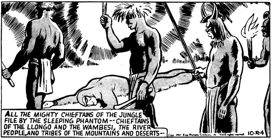 Today back in 1941, we see the Wambesi tribe mentioned in the newspaper story “The Phantoms Treasure” for the first time. The Wambesi and Llongo seem to have spent all their time fighting each other.
Did you have a tribe that is your favourite?
#HappyPhantoming #Phantom https://t.co/6SQtnmLMvx