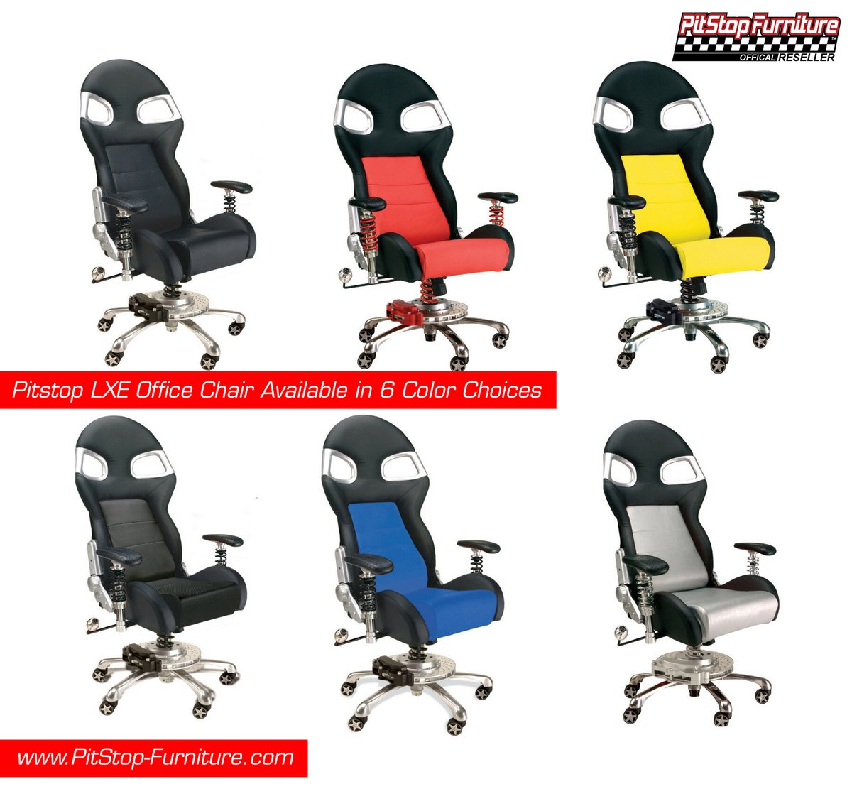 Looking to add some excitement to your office?? The PitStop LXE Office Chair comes in 6 color choices and features a Lifetime Warranty. Order at PitStop-Furniture.com for Free Shipping!
•
Check out PitStop-Furniture.com to shop or give us a call at (480) 348-0777