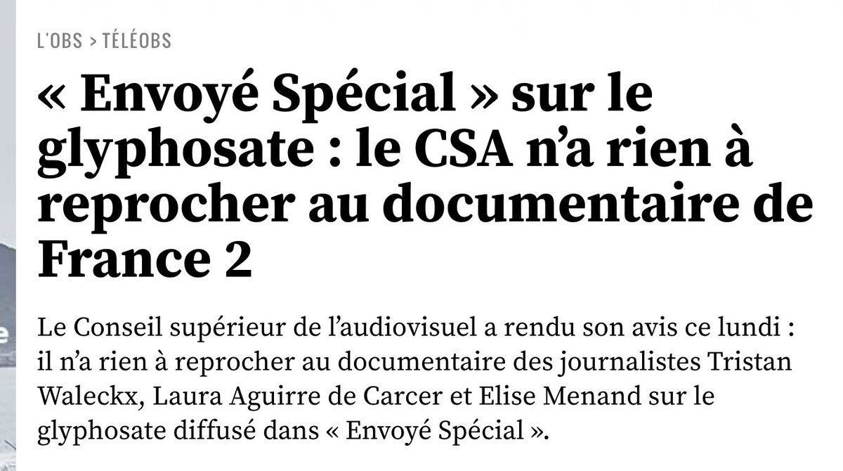 Lasse d’avoir été désavouée par l’intégralité de vos confrères qui ont pris le temps de vérifier vos prétendues découvertes, vous avez lancé un vibrant appel au CSA… Pas de chance, là encore, chou blanc ! https://www.csa.fr/Reguler/Espace-juridique/Les-textes-reglementaires-du-CSA/Les-decisions-du-CSA/Emission-Envoye-special-du-17-janvier-2019-consacree-au-glyphosate-reponse-aux-plaignants