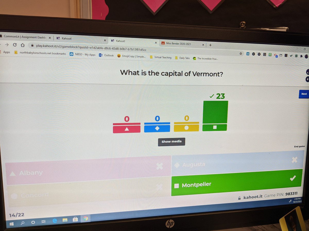 _SBender's tweet photo. We ended our Friday with a live Kahoot game on the states and capitals in the Northeast Region. @GetKahoot #funfriday #ilovevirtualteaching #5thgrade #teachnb https://t.co/0nCRJki7mz