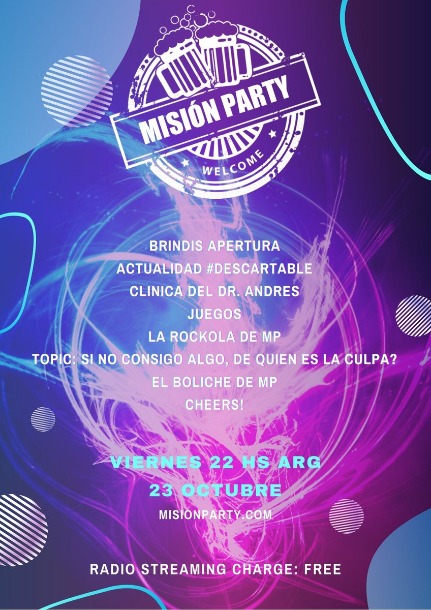MisionParty's tweet photo. RADIO SHOW #9 🤙🏼

Encendete a la mejor fiesta del mundo mundial !!!! Este Viernes nos prendemos fuego juntos !!! 

Viernes 22 hs 🇦🇷
Nuestra Misión, TU PARTY!!👈🏻
📻🎶🎙🍻👊🏻💥
https://t.co/13v5FqfiqD

DALEEEEEEE!!!
#misionparty #radioonline https://t.co/TTaszi8qer