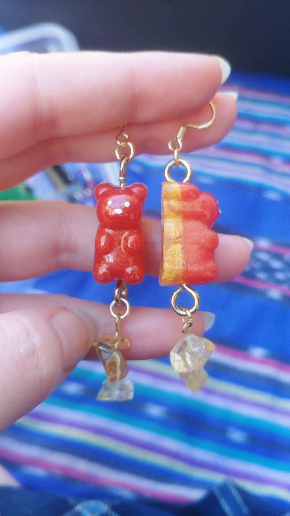 ANOTHER UPDATE???? YOU GUESSED IT!!!!!! some danglies for ya this time!! the gemstones on the candy-corn gummy bears are citrineeach pair is $20ea, but you can get 2 pairs for $30. venmo preferred, free US shipping.RTs appreciated!!!