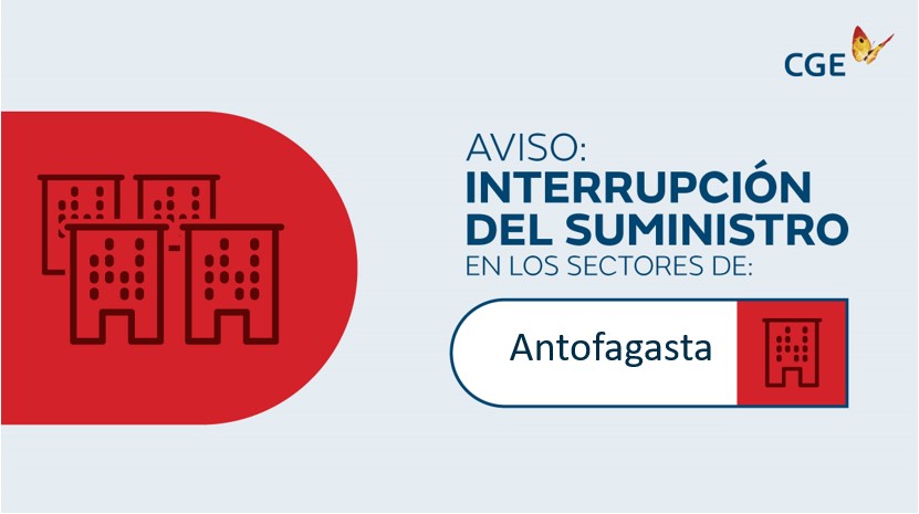 CGE_Clientes's tweet photo. Informamos a nuestros clientes de los sectores Av. Pedro Aguirre Cerda, Av. Salvador Allende, Av. Antonio Rendic y alrededores en la comuna de #Antofagasta, la interrupción del suministro eléctrico. Nuestro personal de emergencia ya está informado @AntofagastaTV @fm7antofagasta https://t.co/NJLPkwWsqy