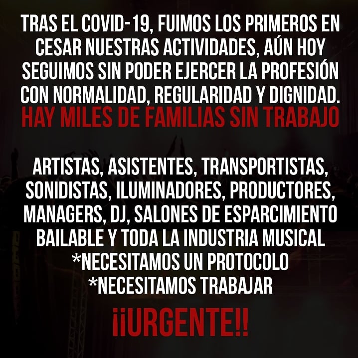 Tras el COVID-19 🦠, fuimos los primeros en cesar nuestras actividades, aún hoy seguimos sin poder ejercer la profesión con normalidad, regularidad y dignidad.

Hay miles de familias sin trabajo 

@anibaldomingofernandez @cristinafkirchner  @horaciorodriguezlarreta <a href="/canal26/">canal2626</a>