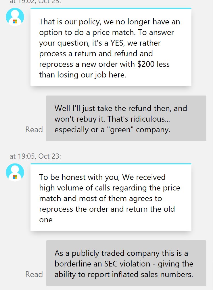 BradGroux's tweet image. Now the @MicrosoftStore chat team leader is basically admitting that they are running a #SurfaceDuo sales numbers inflation racket...