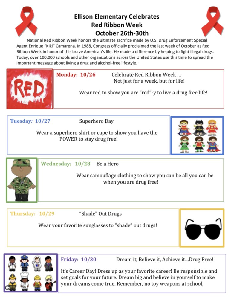 GuidanceEllison's tweet photo. Ellison Bees celebrate Red Ribbon Week, Oct. 26- Oct. 30! @NISDEllison https://t.co/99NemZZP7p