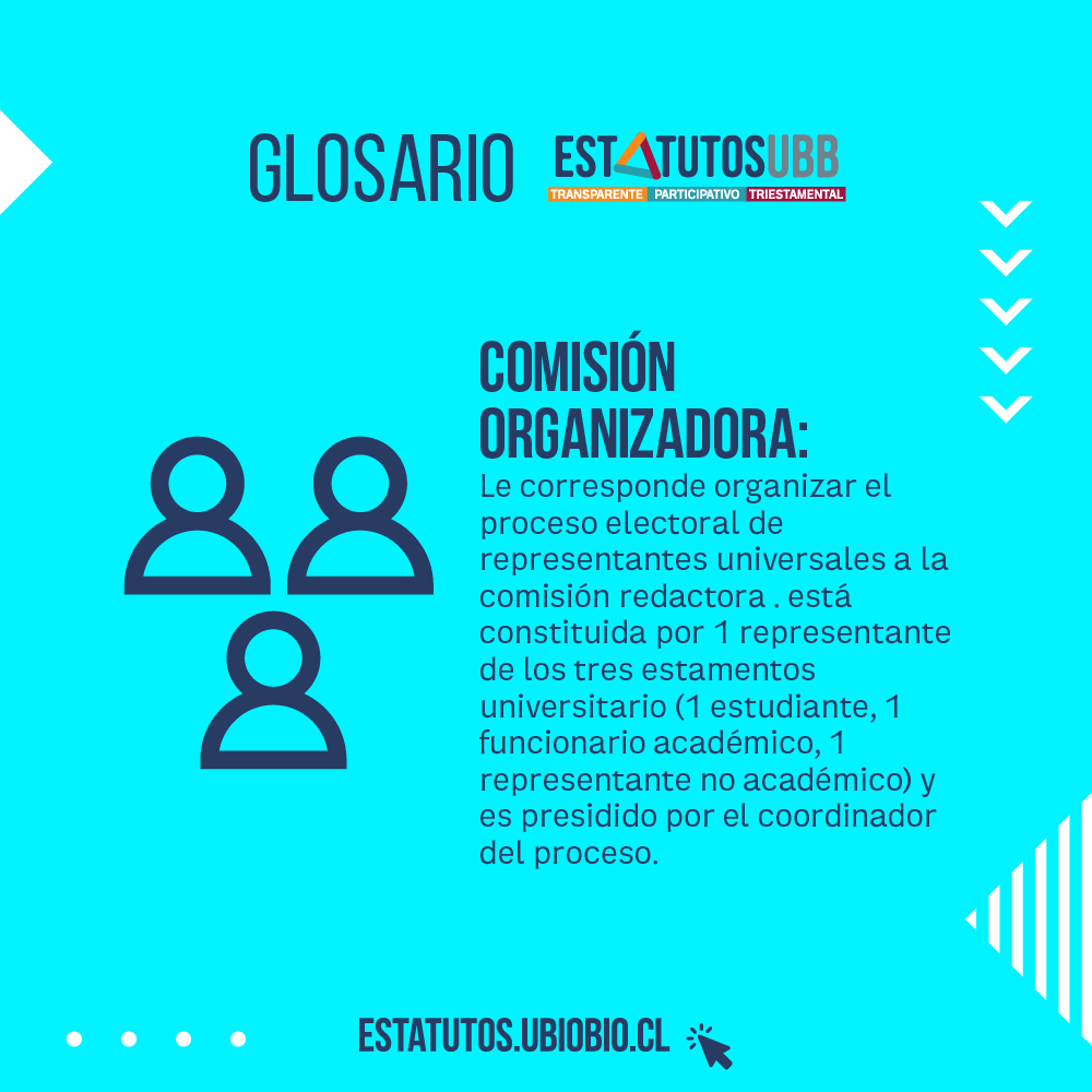 Comisión Organizadora, uno de los conceptos clave en el proceso de Elección de la Comisión Redactora 🤓

#UBB #ubiobio #EstatutosUBB #Estatutos #estatutosuniversitarios