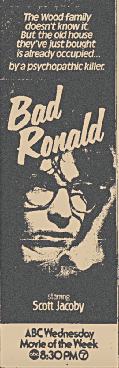 Today is a special day, cuz the  #31DaysofTeleterror is celebrating the anniversary of Bad Ronald, which premiered as an ABC Movie of the Week OTD in 1974. It's a great little slow burn telefilm that still manages to shock, and elicit sympathy. Sorry, I  Ronald Wilby. (1/2)