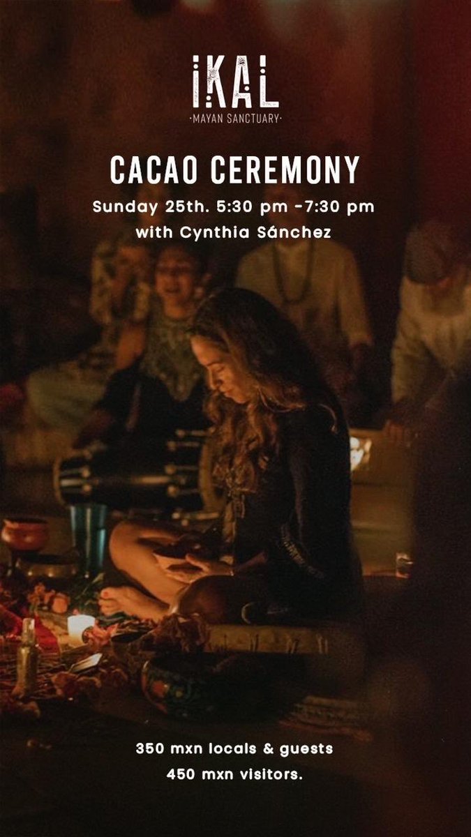 CynthiaSSosa1's tweet photo. Gracias! Vida, por que estoy viva para vivir, sentir, ayudar y compartir. 

Te invito este 25 Oct a @ikal_tulum_hotel  a celebrar la vida a las 5:30 a 7d30 PM CEREMONIA DE CACAO 

#cacaoceremony #ceremoniadecacao #ikaltulum #sundaycacao #cacaoceremonysunday #cynthiaholistic https://t.co/6VHaR7cp7s