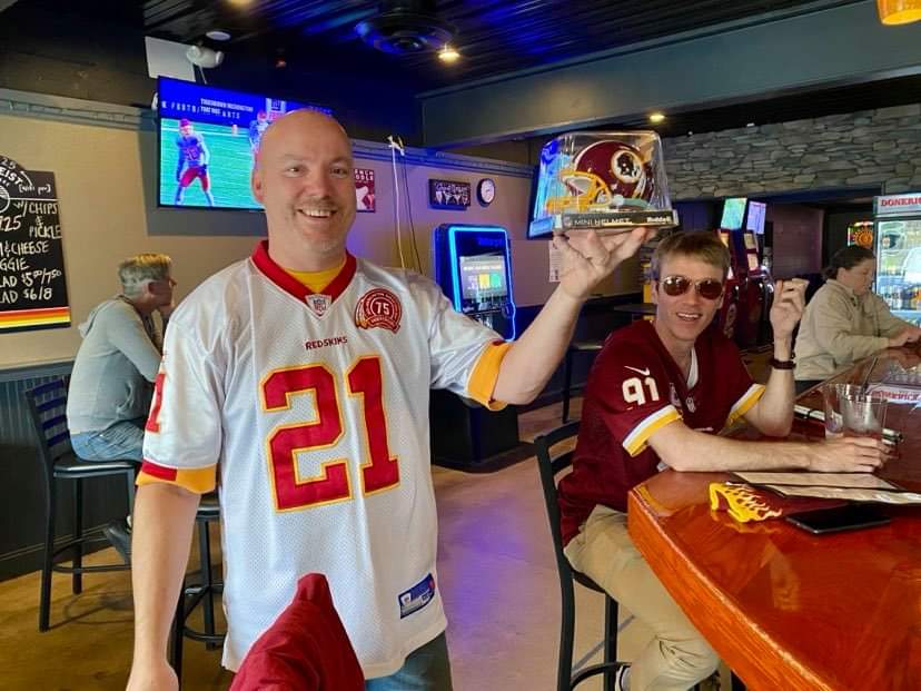 Columbus_Hogs's tweet photo. Last week, Rob, Adam, and Mike were able to join us from Dayton!

Rob went home with the mini-helmet!  You can too...
Join us at Donerick's on High for the 1pm kickoff Sunday vs the Cowboys, make a purchase of food and drink, and be entered to win!

#WFT #HTTWFT #DCTweetTeam https://t.co/4LOZhQFLvf