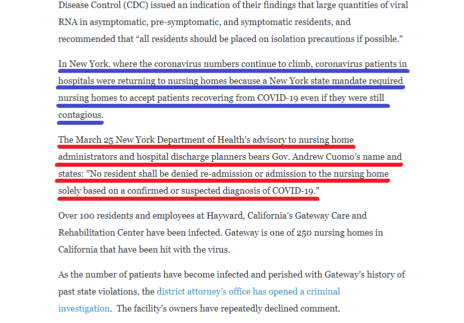 China CCP thanks the democrats. Nursing homes represent LESS than 1% of the total US population and yet accounts for OVER 50% of the deaths with COVID19Updated survival rates — IF — infected for Covid19:0-19   99.997%20-49  99.98%50-69  99.5%70+   94.6%