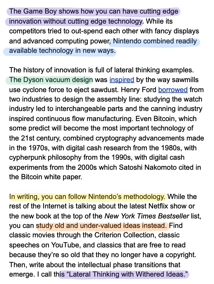 Nintendo's philosophy can improve your writing.While the rest of the Internet is talking about the latest Netflix show or a hot new book, you can pull from old and under-valued ideas instead.I call this "Lateral Thinking with Withered Ideas."Here's my mini-essay.