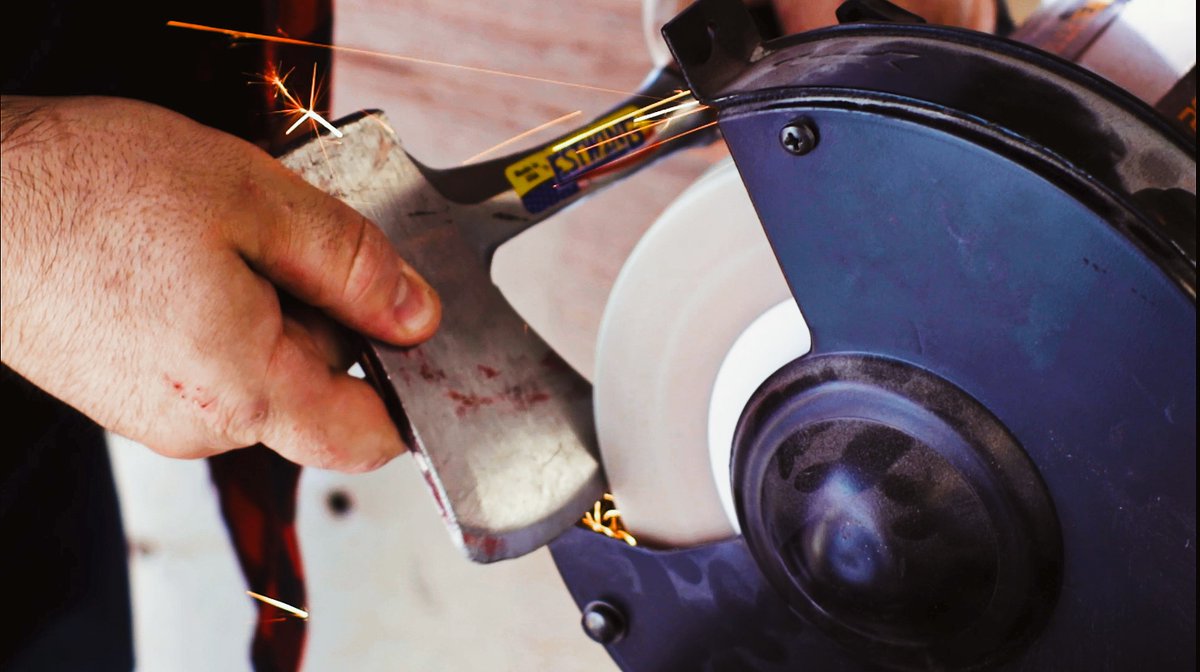 axethrowingYWG's tweet photo. A sharp axe is a safe axe and if a few sparks fly in the process, we’re up for the challenge (with proper PPE of course) #axethrowingwinnipeg #axethrowingwpg #axethrowing #winnipeg #wpg https://t.co/KeDFqoXYCM