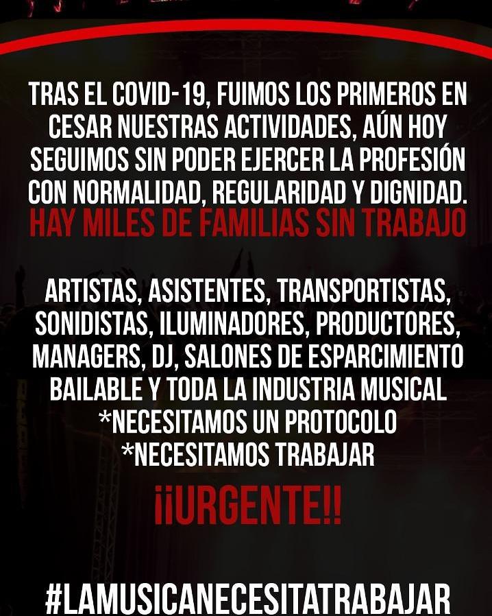 Emma_Plp's tweet photo. Tras el COVID-19 🦠, fuimos los primeros en cesar nuestras actividades, aún hoy seguimos sin poder ejercer la profesión con normalidad, regularidad .
*Necesitamos un protocolo 
*Necesitamos Trabajar

#LAMUSICANECESITATRABAJAR https://t.co/dqZPp9dX4h
