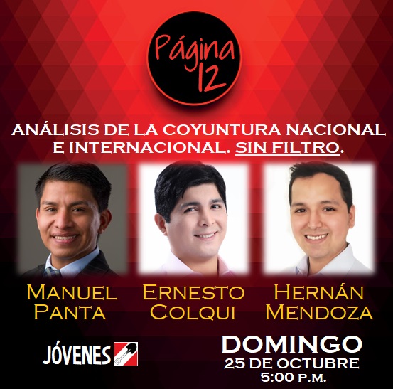 JovenesAP's tweet photo. ¡7MO. PROGRAMA DE #PÁGINA12! 📺

Un espacio hecho por jóvenes, para jóvenes.

➡️ Domingo 25 de octubre
➡️ 5:00 p.m.

Panelistas:
📌 Ernesto Colqui
📌 Manuel Panta
📌 Hernán Mendoza

💻 FACEBOOK LIVE
#JóvenesAcciónPopular 

¡Súmate! Tu voz importa 💬 https://t.co/pg1bahCprI