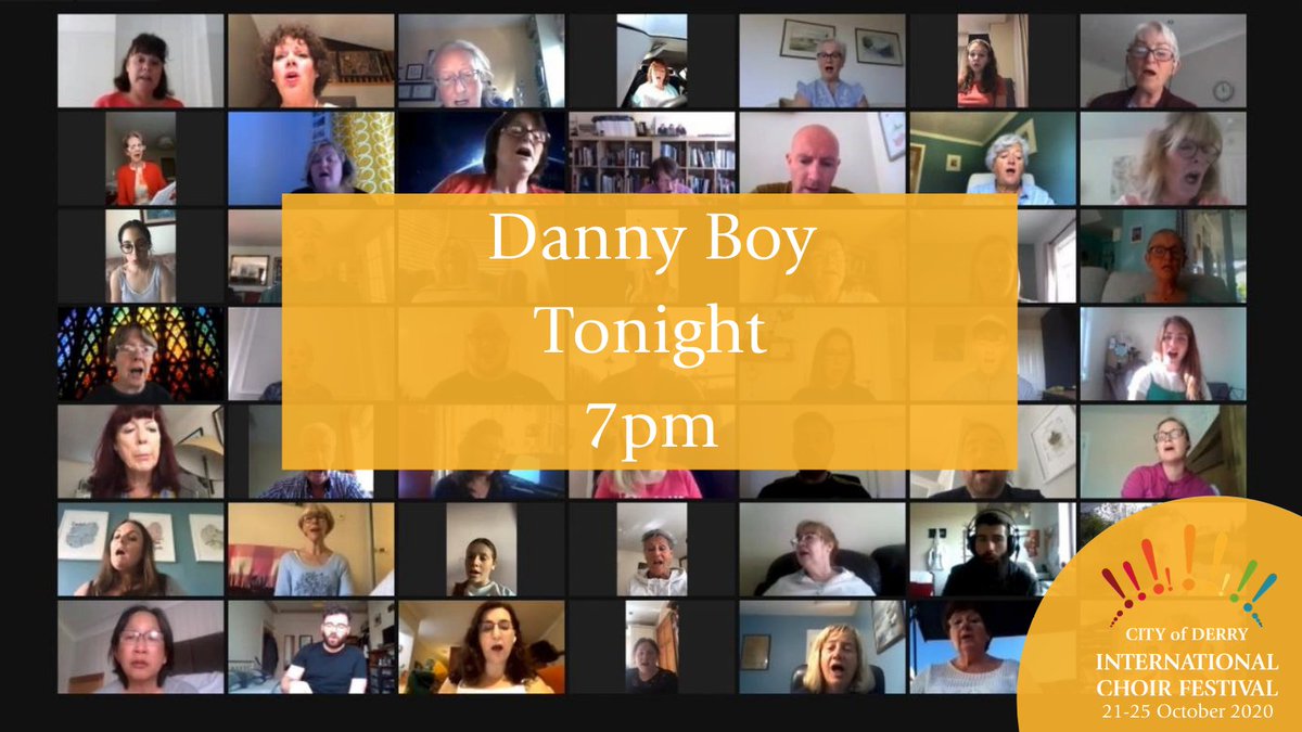 Our final concert of the festival is at 7pm this evening, and we don't think there will be a dry eye in the house! <a href="/Bob/">Bob</a> Chilcott's beautiful arrangement of Danny Boy will be performed by our global virtual choir. Invite all your friends! #DerryChoirFest