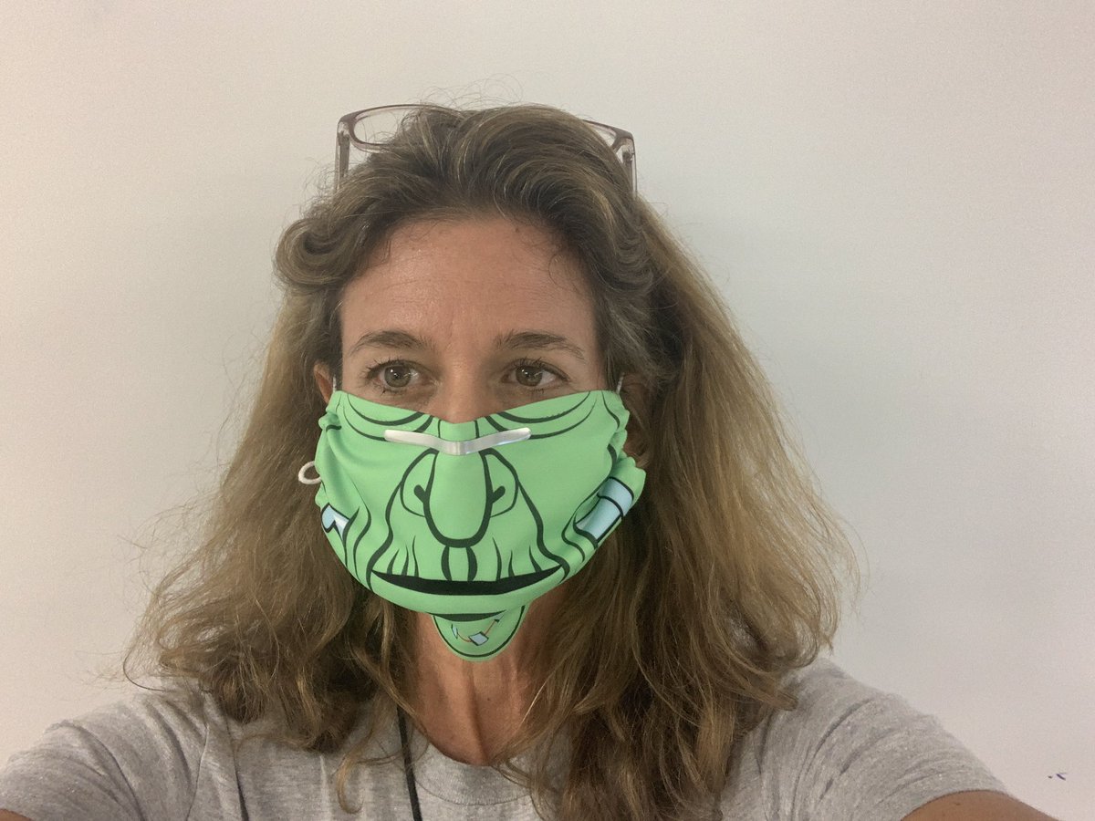 Hoping my mask inspires my seniors as they work on their outlines for their papers on Mary Shelley’s novel Frankenstein. 😜#howseslearns