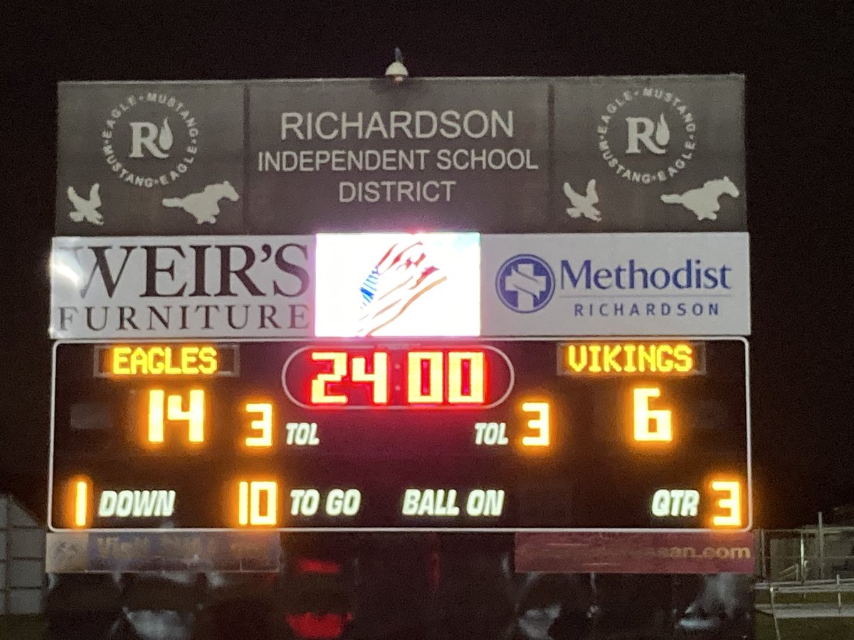 Going into #halftime your @NimitzVikings @NimitzFootball1 are trailing 14-6 against the #RichardsonEagles. There’s still plenty of time left! Stay tuned for the #SecondHalf! @VikingDirector #74 #NimitzNation #AllNTogether
