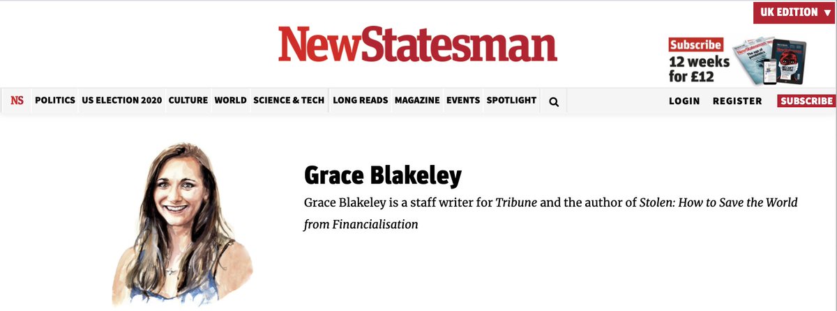 Grace is answering first. This is a person who used to be a New Statesman Economics Commentator and IPPR Research Fellow but is now a lowly Tribune writer and book floggerer on Zoom calls.  #OhHowTheMightyHaveFallen  #Disgrace