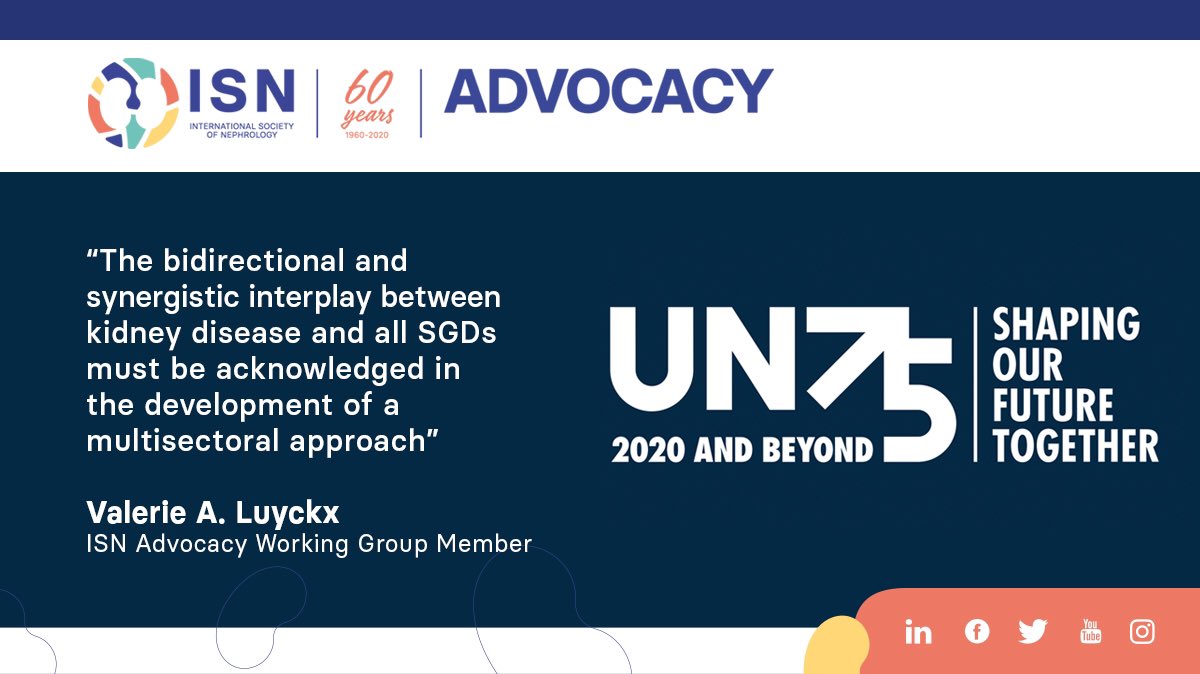 “The bidirectional and synergistic interplay between kidney disease and all of the  @UN Sustainable Development Goals  #SGDs must be acknowledged in the development of a multisectoral approach”  @valerie_luyckx  #UNDay  #UN75  #NCDs  #buildbackbetter  #kidneyhealth