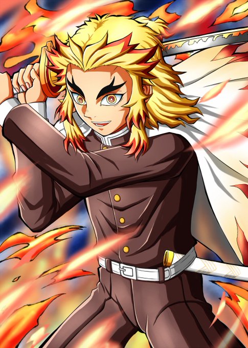 太一@skeb募集中さんがTwitterに投稿した煉獄杏寿郎(鬼滅の刃)のイラスト。