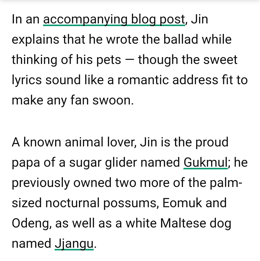 + the song TONIGHT had been written by Jin with the help of RM for the 2019 Festa. This song collectively talks about Jin's pets who have passed away and who are present . As an animal lover SJ expresses his feelings through this song.