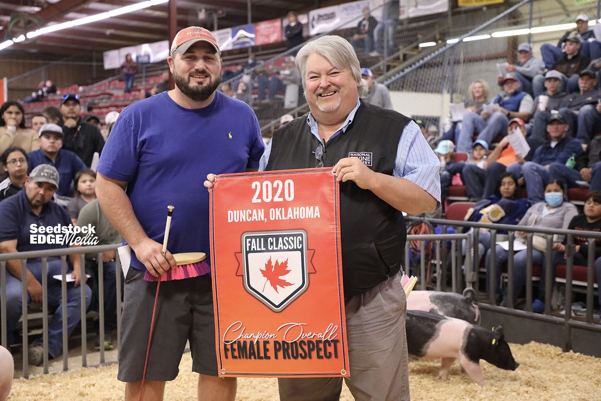 NationalSwine's tweet photo. #FallClassic2020 Sifters Ryan Sites & Willie Kirkpatrick named Glenn Craft Ch. Overall Male Weanling with his Ch. Dark Cross. He sold for $4,250. First Take Genetics were named Ch. Overall Gilt Weanling with their Ch. Dark Cross. She sold for $17,000. https://t.co/tWjfDYgK1z. https://t.co/lnvn4wa4n7