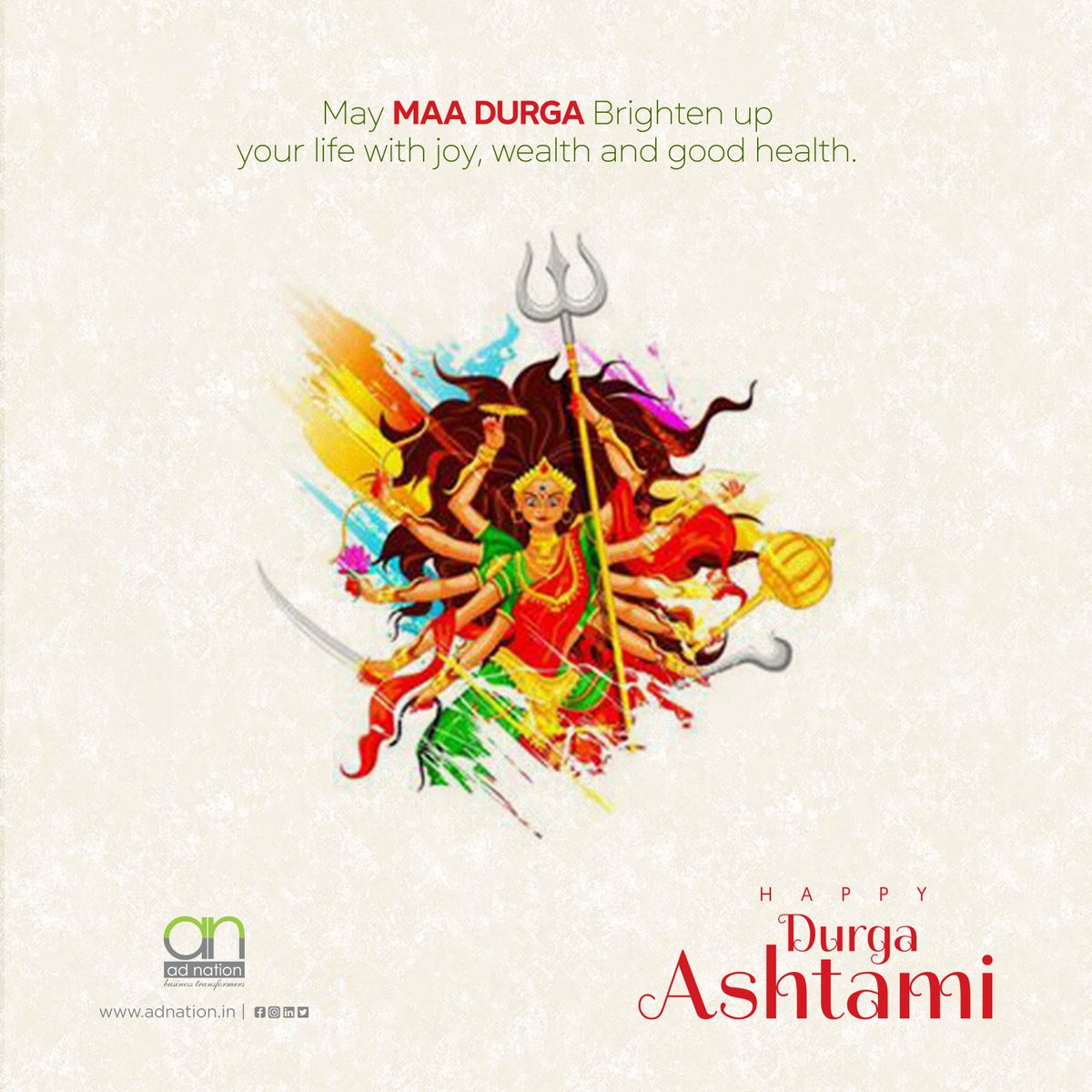#HappyDurgaAshtami #Festival2020 #adnation

May 𝐌𝐀𝐀 𝐃𝐔𝐑𝐆𝐀 Brighten up you life 
with joy, wealth, and good health.

𝐇𝐚𝐩𝐩𝐲 𝐃𝐮𝐫𝐠𝐚 𝐀𝐬𝐡𝐭𝐚𝐦𝐢

ad nation | Chandigarh best advertising agency

.
.
#DurgaAshtami #DurgaPooja #festival #JaiMataDi