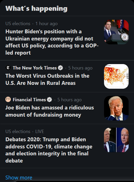 Meanwhile, the curators of the world promote the most inane, mediocre, obvious  #DNC propaganda, insulting the collective intelligence by passing this tripe off as  #WhatsHappening “trends,” with no relief. https://conspiracymill.com/the-curators-of-the-world-twitter-facebook-msm-wage-war-on-the-american-people/  #propaganda  #ElectionInterference  #ElectionMeddling