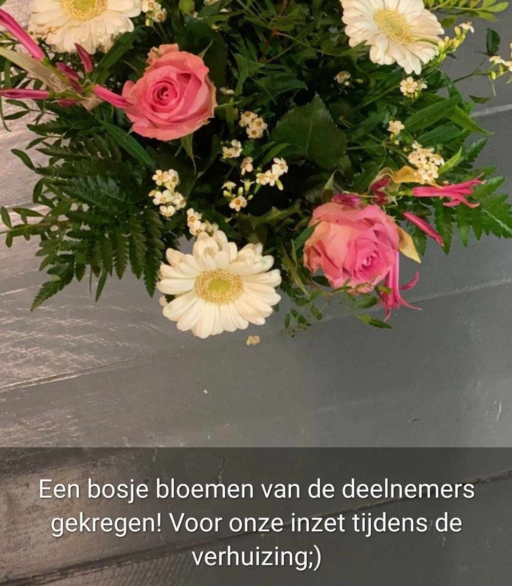 We zijn verhuisd! Afgelopen week was de verhuizing van “Het Veerhuys” naar ons tijdelijke (t)huis. Dit vanwege een grote renovatie. Onze facilitaire dienst heeft hiervoor hard gewerkt. Hoe mooi is dan om een prachtige bos bloemen van een van onze deelnemers te krijgen. Wat lief.