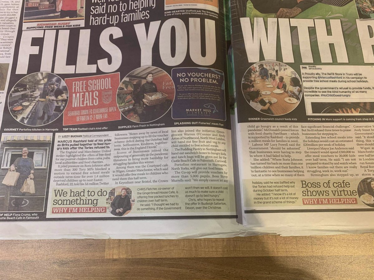 GingerbreadBud1's tweet photo. Very excited that we’ve made the Daily Mirror today with a short piece on why we’re helping out with our free packed lunch scheme 🧡
@MarcusRashford @DailyMirror 
#FreeSchoolMeals #ENDCHILDFOODPOVERTY #MarcusRashford #budleighsalterton #Devon https://t.co/ChNb5WwkXp