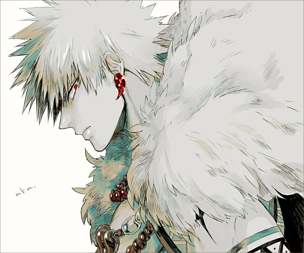 bakugou katsuki male focus 1boy solo jewelry spiked hair red eyes earrings  illustration images