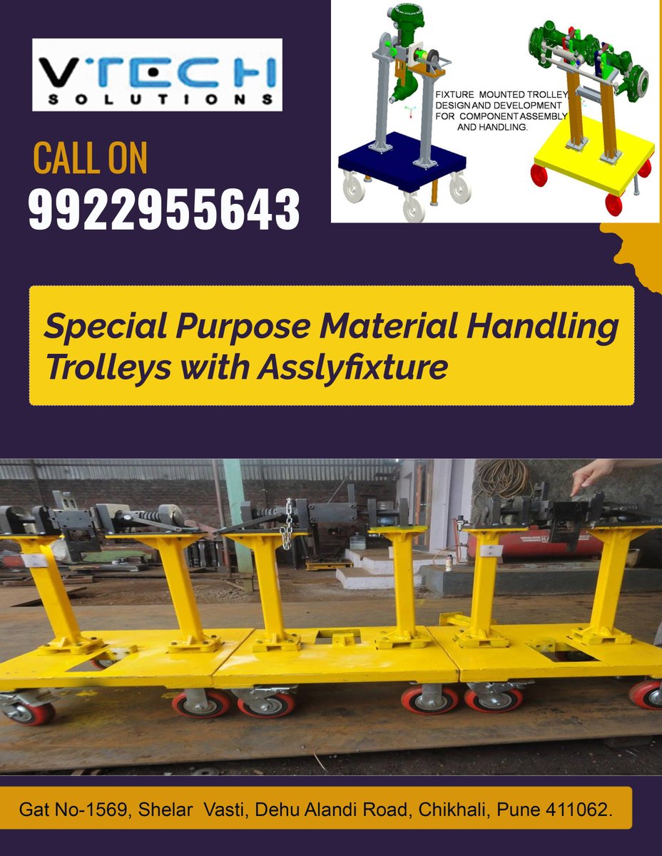 SolutionsVtech's tweet image. Special Purpose Material Handling Trolleys with Assembly fixture.
For free Enquiry Call Us on 9922955643
info@vtechsolutionsindia.com
vtechsolutionsindia.com
Address:- Gat No-1569, Shelar Vasti, Dehu Alandi Road, Chikhali, Pune 411062.
#VtechSolutions #Pune