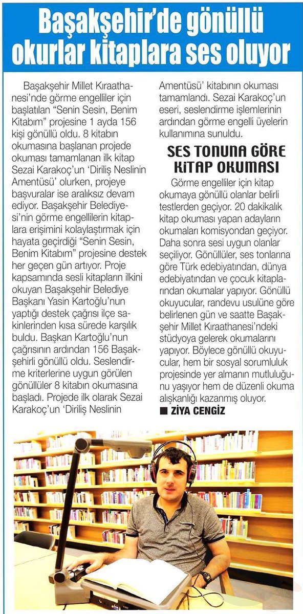 Basaksehir_Bld's tweet photo. “Başakşehir’de gönüllü okurlar kitaplara ses oluyor”

#BasındaBaşakşehir https://t.co/ckbqiw7u2U
