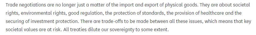 Back to Lord Stevenson’s speech, where he provides a succinct explanation of this is important: modern trade deals have implications that reach into all aspects of our lives. 19/