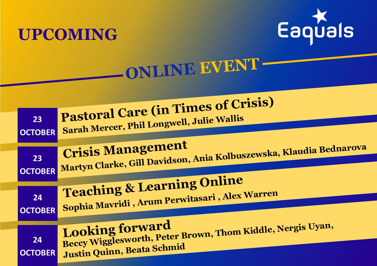 #eaqualsonline Day 2 of Eaquals Online 2020 starting soon with a welcome from the Executive Director, Lou McLaughlin.  ow.ly/KOw250BYkVv