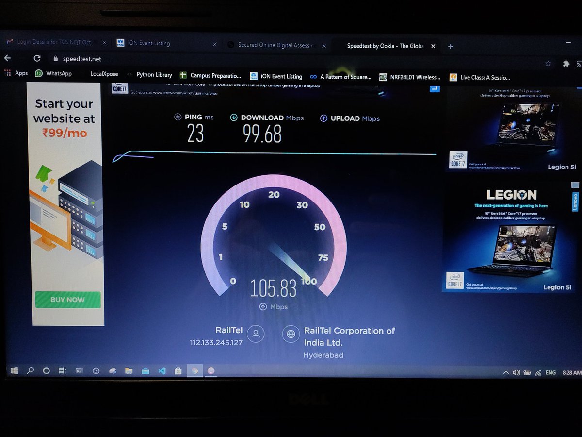 SwayamshreeM's tweet photo. I can't afford more Internet speed than this for #tcsnqt ...😌 https://t.co/BCimes6Uvl