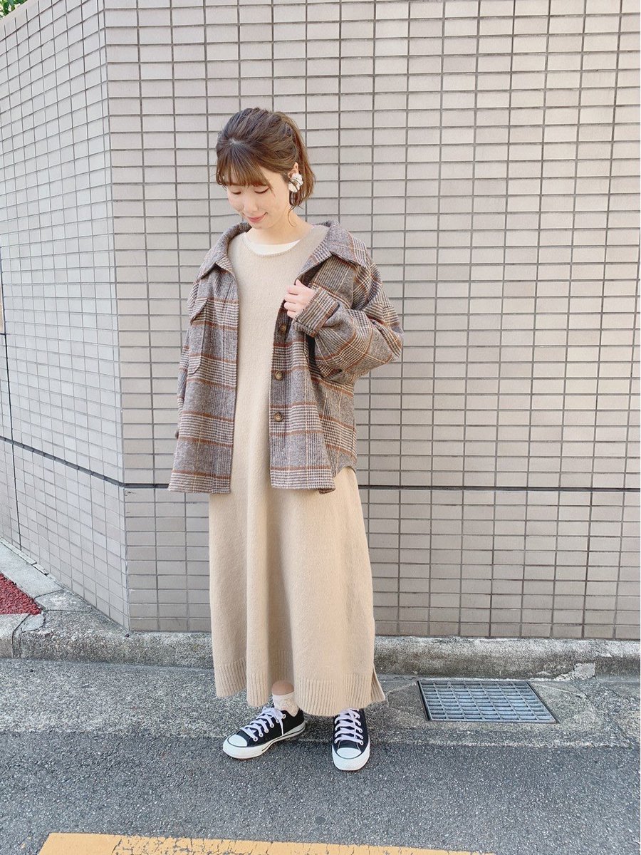 Twitter पर Crisp名古屋店 レースアップニットワンピースの 着回しコーデ チェックcpoジャケットを合わせて ベージュとブラウンのカラーで まとまりのある カジュアルなコーデ インナーやアウター次第で 綺麗目やカジュアルなど 色々な着こなしを楽しめます
