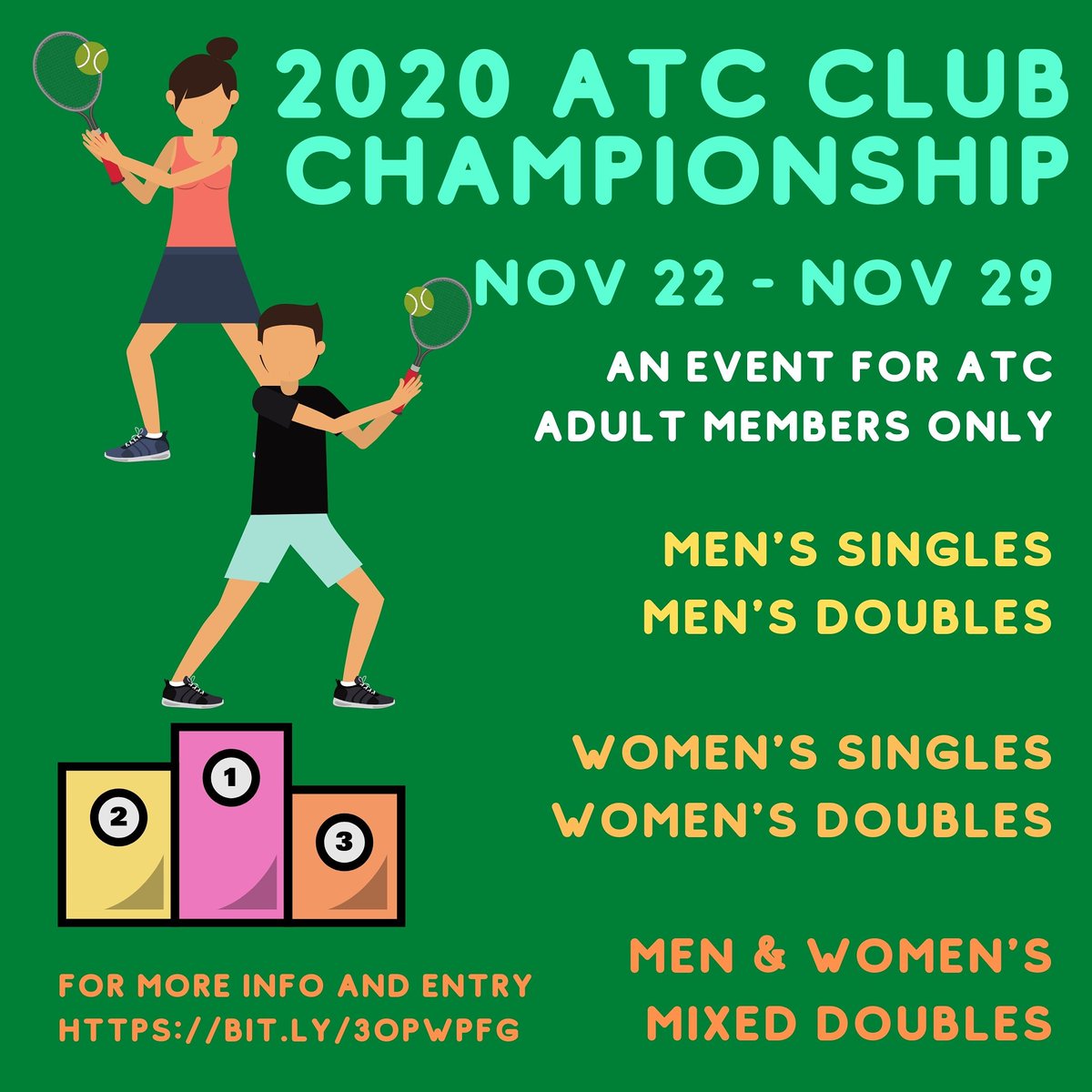 abtenniscentre's tweet photo. The 2020 ATC Club Championship is coming! 
🎾
We can't wait to see some great matches and the new club champions of the year! 
.
This event is for ATC members only
.
#ATCPROUD #atcclubchampionship #yyctennis #utrtournament #adulttennis #tennischampionship #calgarytennis #yycevent https://t.co/l8P4vqsKSj