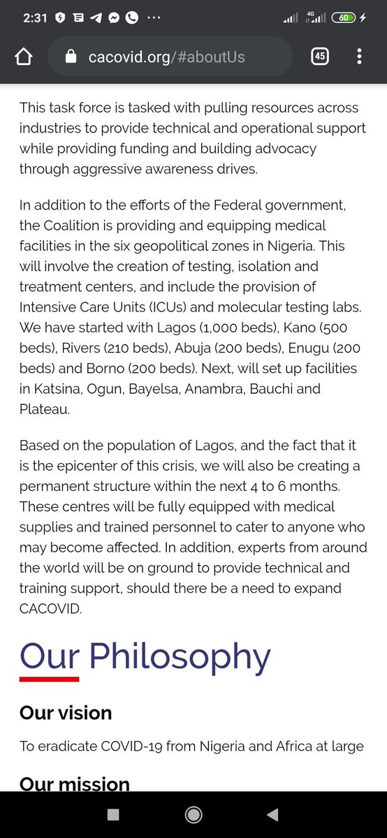 which includes the setting up of testing, isolation and treatment centres, they set up a 1,000 bed space isolation centre in Lagos, 500 beds in Kano, 210 bed in Rivers, 200 in Abuja and etc and diverted the bulk of the money to the provision of palliative, the palliative(food)