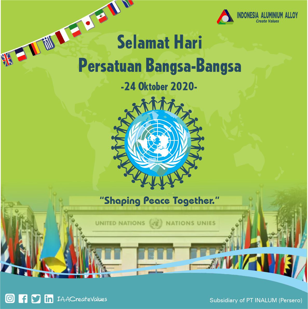 IAACreateValues's tweet photo. @UN 
#UNDay 
#UNDay2020 
#75UN

Selamat Hari Persatuan Bangsa-Bangsa (PBB)
24 Oktober 2020. https://t.co/ia3AOFWcrG