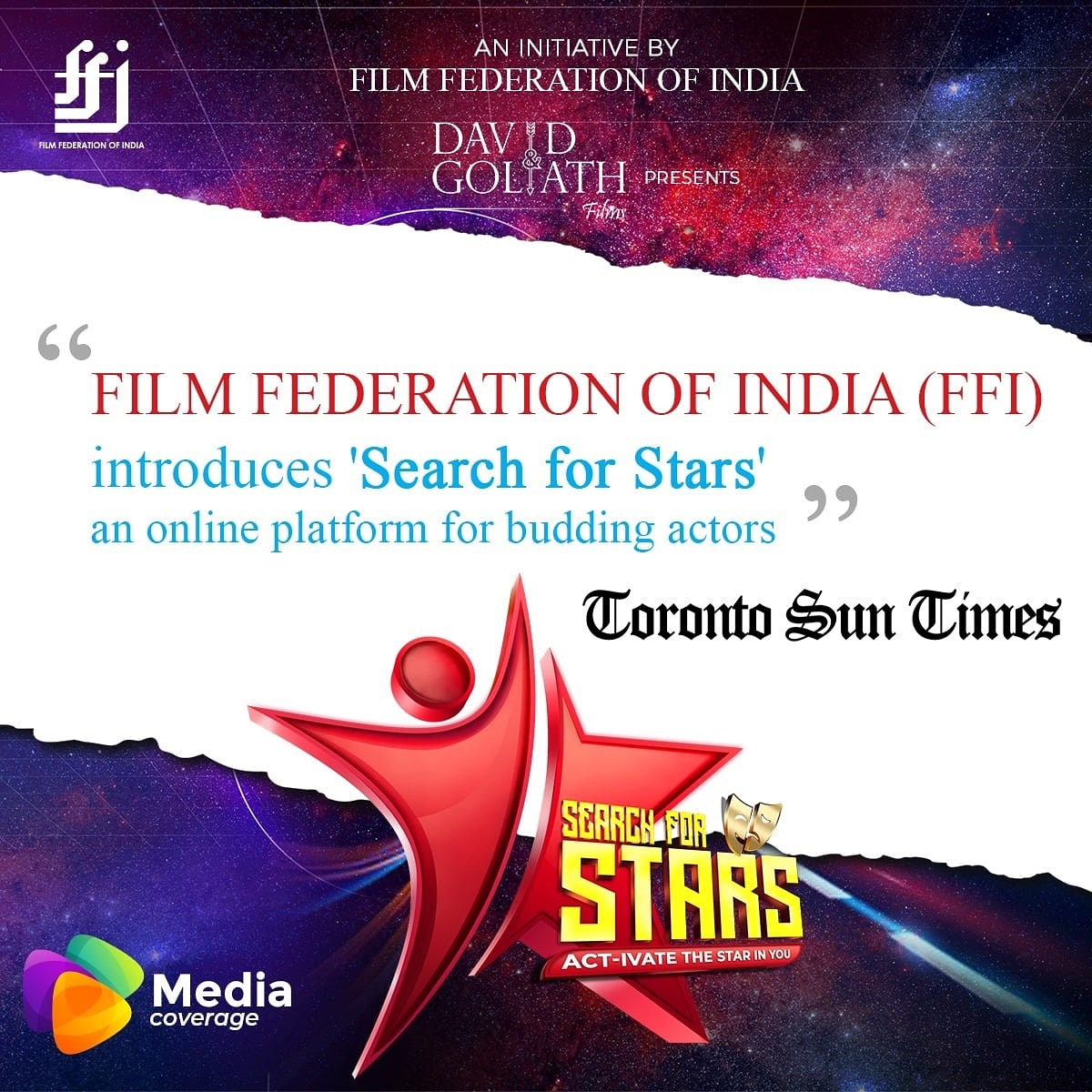 SearchFor_Stars's tweet photo. Thank You Toronto Sun Times for this Coverage.

Participate in Search For Stars - an initiative by Film Federation of India - presented by David and Goliath Films and stand the chance of getting your FIRST BREAK along with some attractive CASH PRIZES ! https://t.co/5RjUwSm1Pb