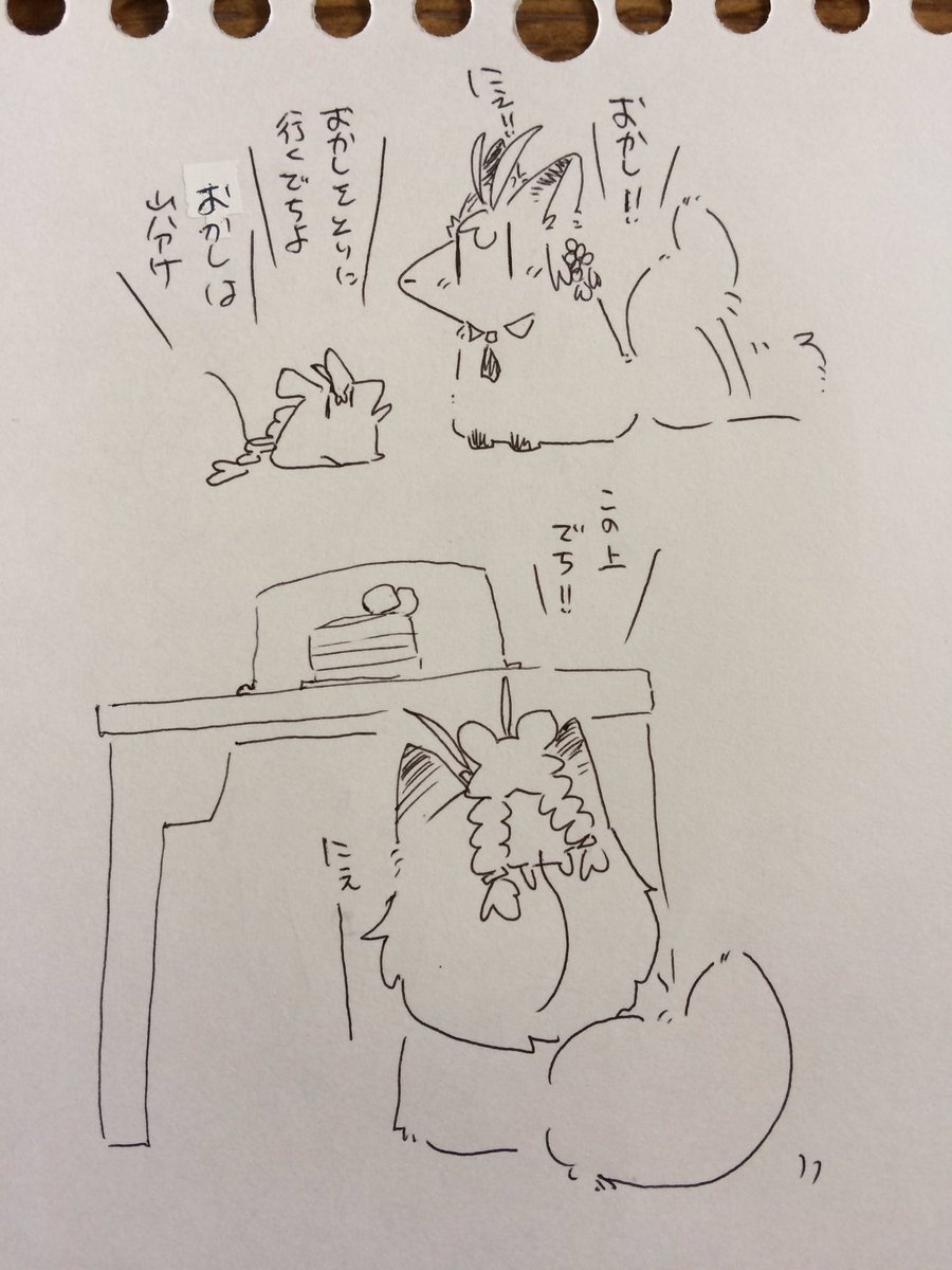 モフマキちゃんとネズあかりちゃんとケーキ 