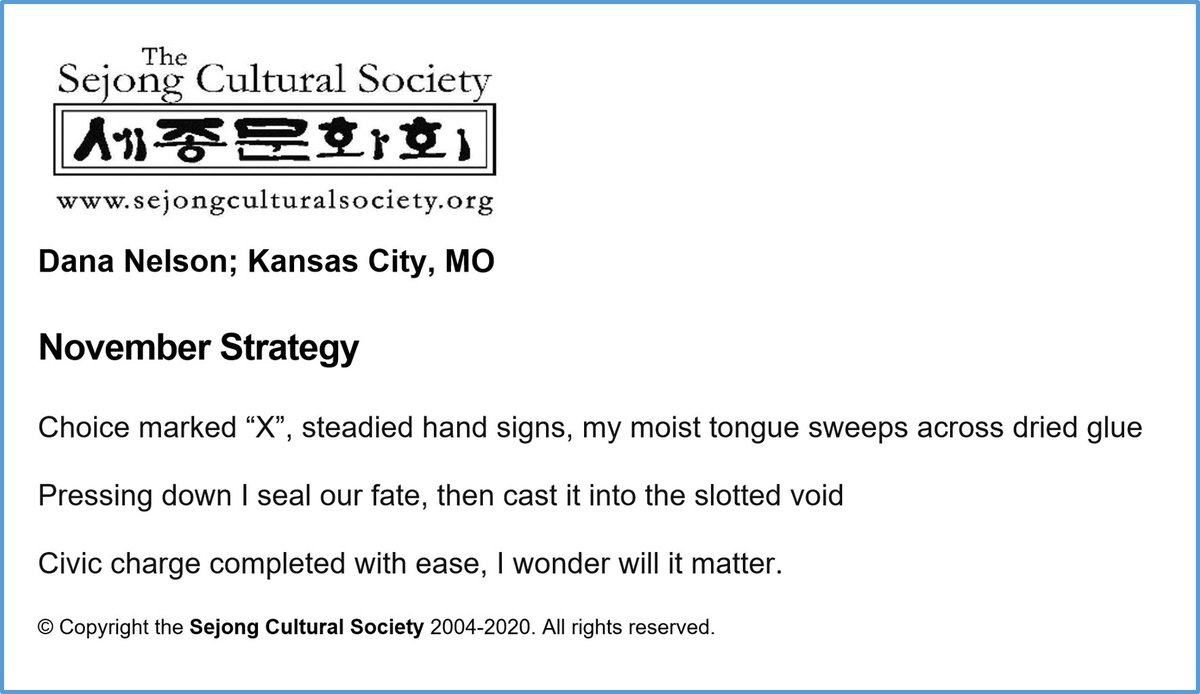 SejongSociety's tweet image. November Strategy by Dana Nelson; Kansas City, MO