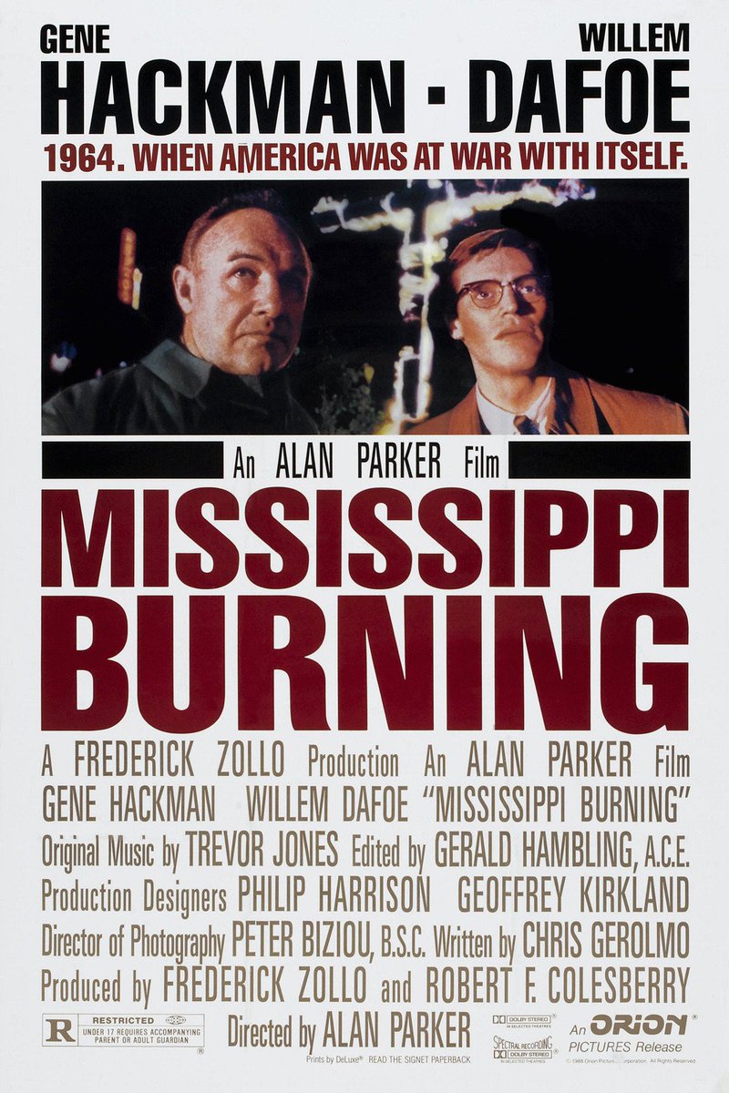 #NowWatching MISSISSIPPI BURNING #AlanParker #GeneHackman #WillemDafoe #FrancesMcDormand #BradDourif #RLeeErmey #GailardSartain #StephenTobolowsky #MichaelRooker #PruittTaylorVince #BadjaDjola #KevinDunn #FrankieFaison #GeoffreyNauffts #RickZieff #ChristopherWhite #ParkOverall